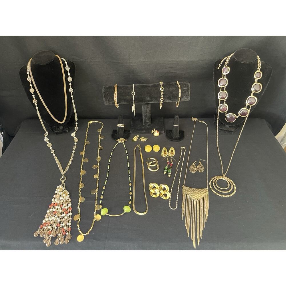 Vintage To Now Gold tone Jewelry Lot Necklace Bracelet Earrings Brooch